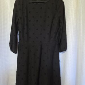 Talbots Dress Black Textured Hearts Fit & Flare Size Small Petite